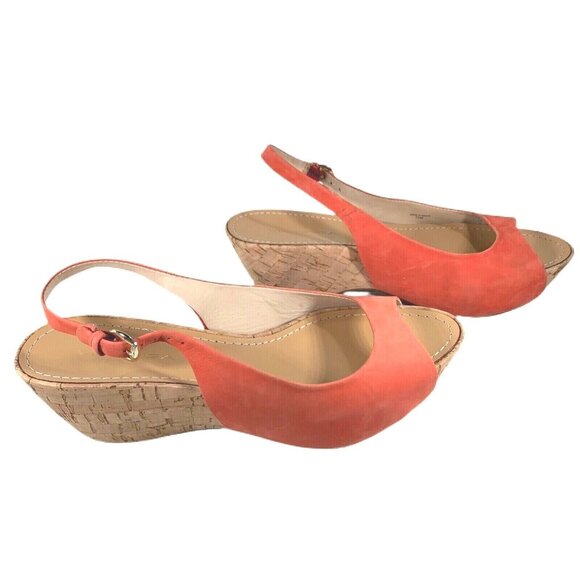 VIA SPIGA Papaya Suede Slingback Slide On Cork Wedge Heel Sz 7.5M Peep Toe Shoes - Picture 2 of 11